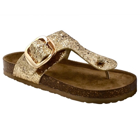 A Mermaid's Epiphany Shoes - Libby | Gold Glitter Buckle Sandal